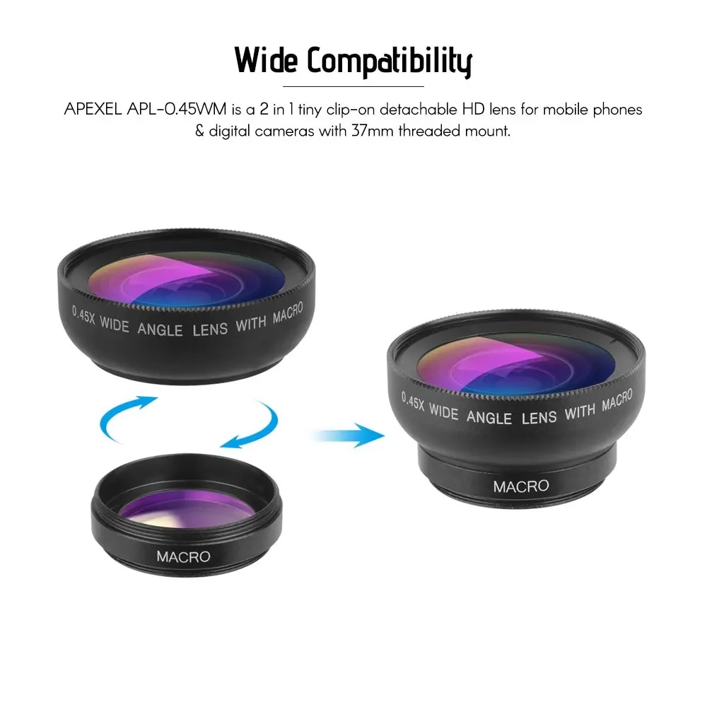 لنز موبایل کلیپسی اپکسل APEXEL APL-0.45WM لنز موبایل کلیپسی اپکسل APEXEL APL-0.45WM