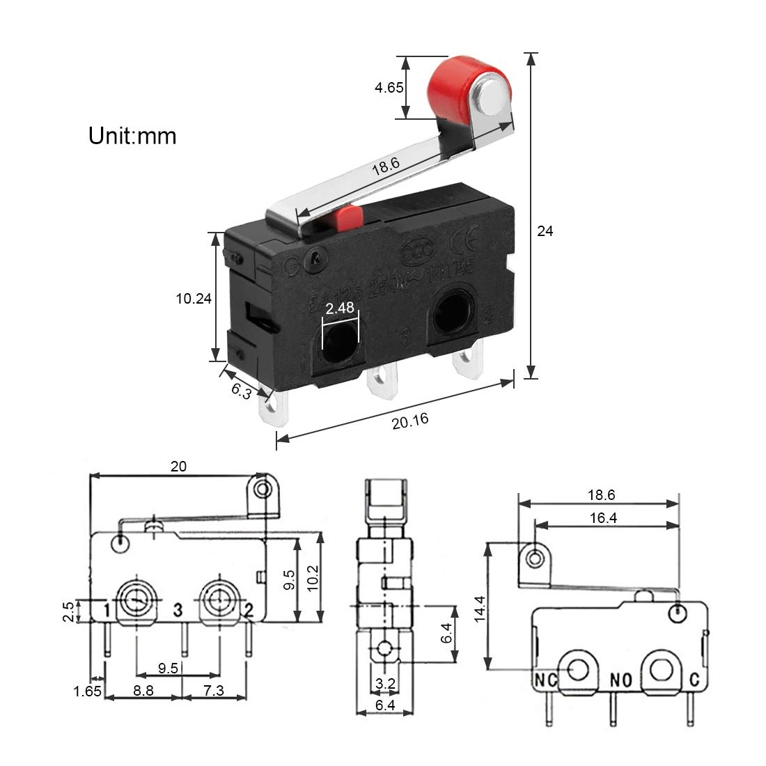 میکروسوئیچ اهرم دار غلطکی KW11-3Z میکروسوئیچ اهرم دار غلطکی KW11-3Z