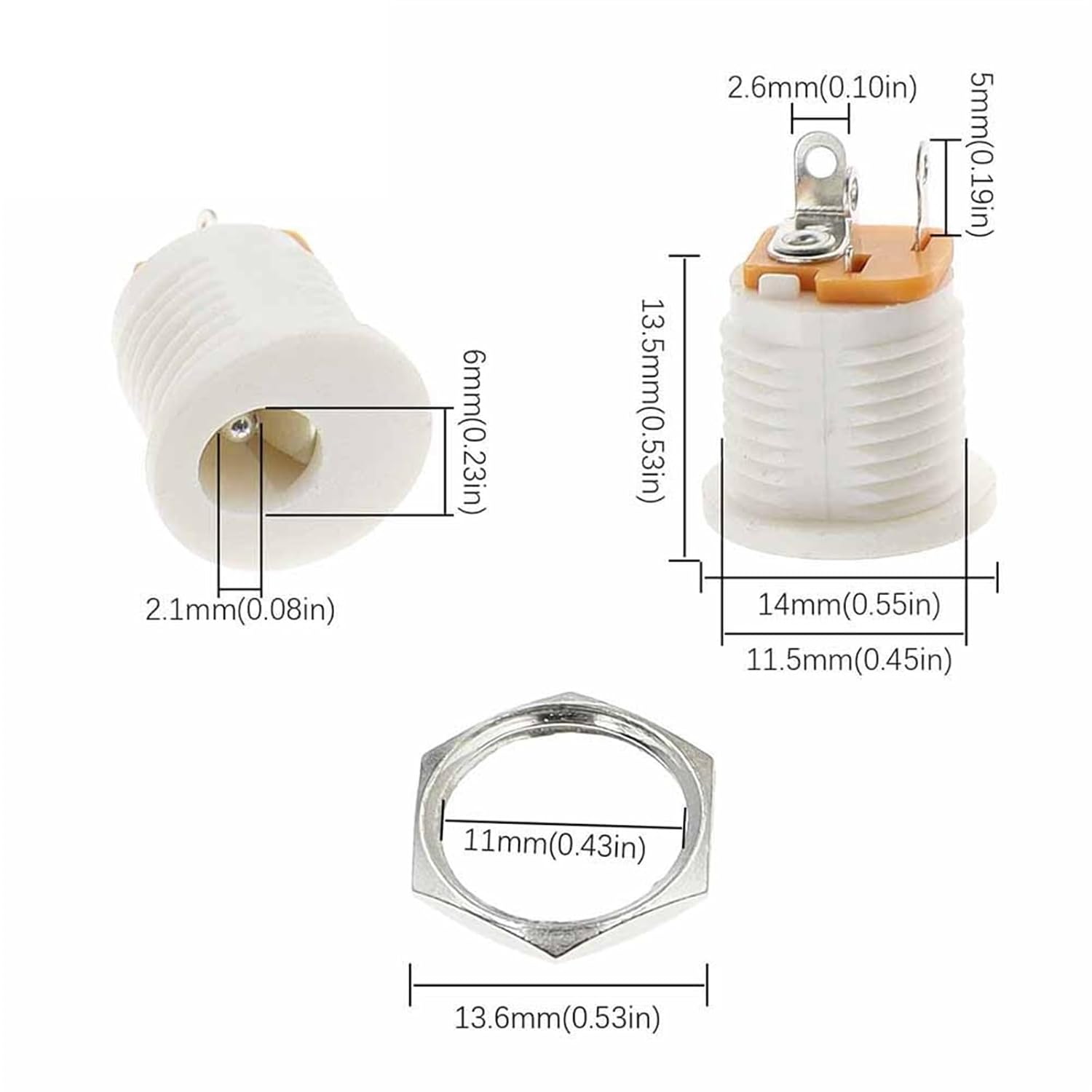 جک آداپتور روپنلی مهره خور DC-022 سفید جک آداپتور روپنلی مهره خور DC-022 سفید