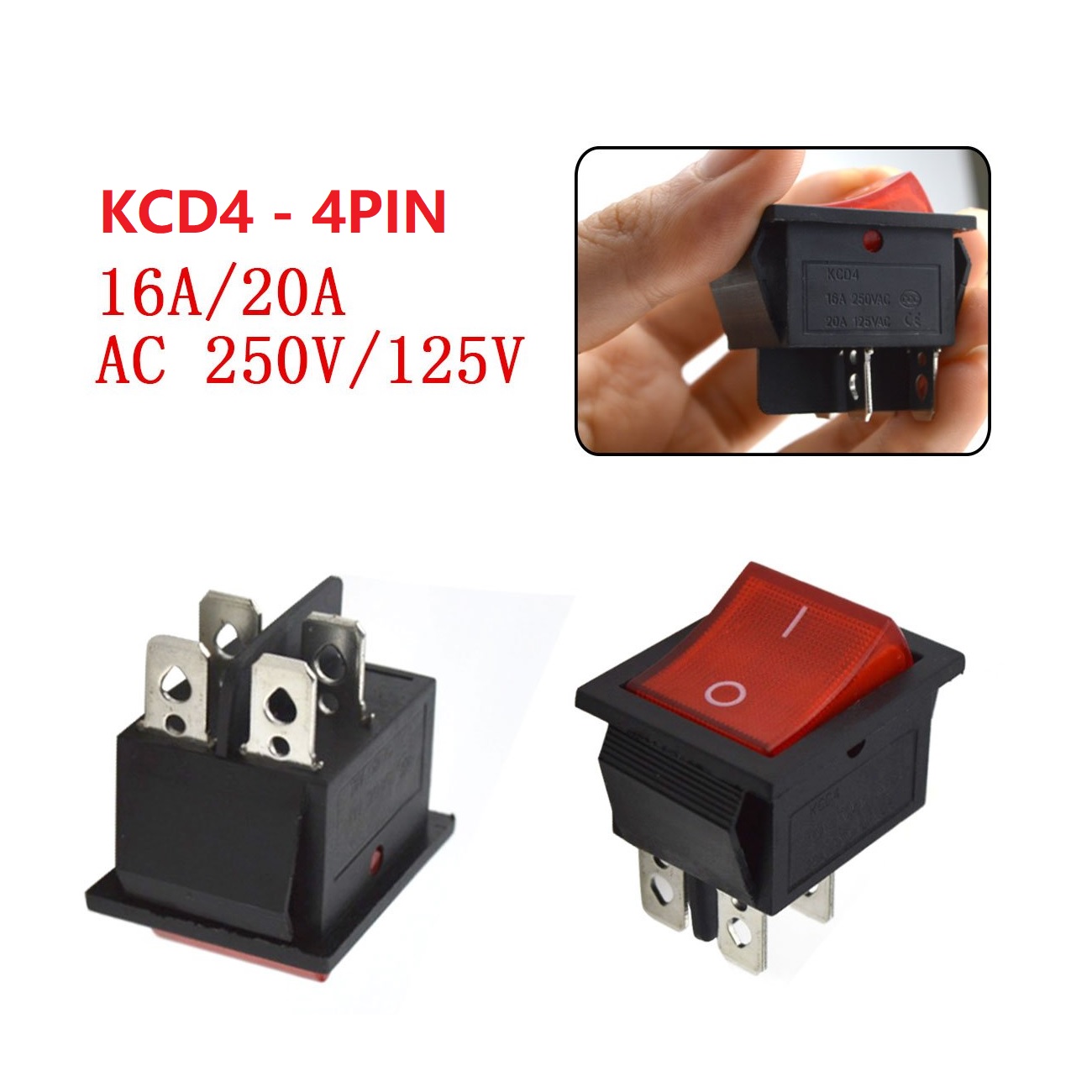 کلید راکر بزرگ دو حالت 4 پایه چراغدار KCD4 کلید راکر بزرگ دو حالت 4 پایه چراغدار KCD4