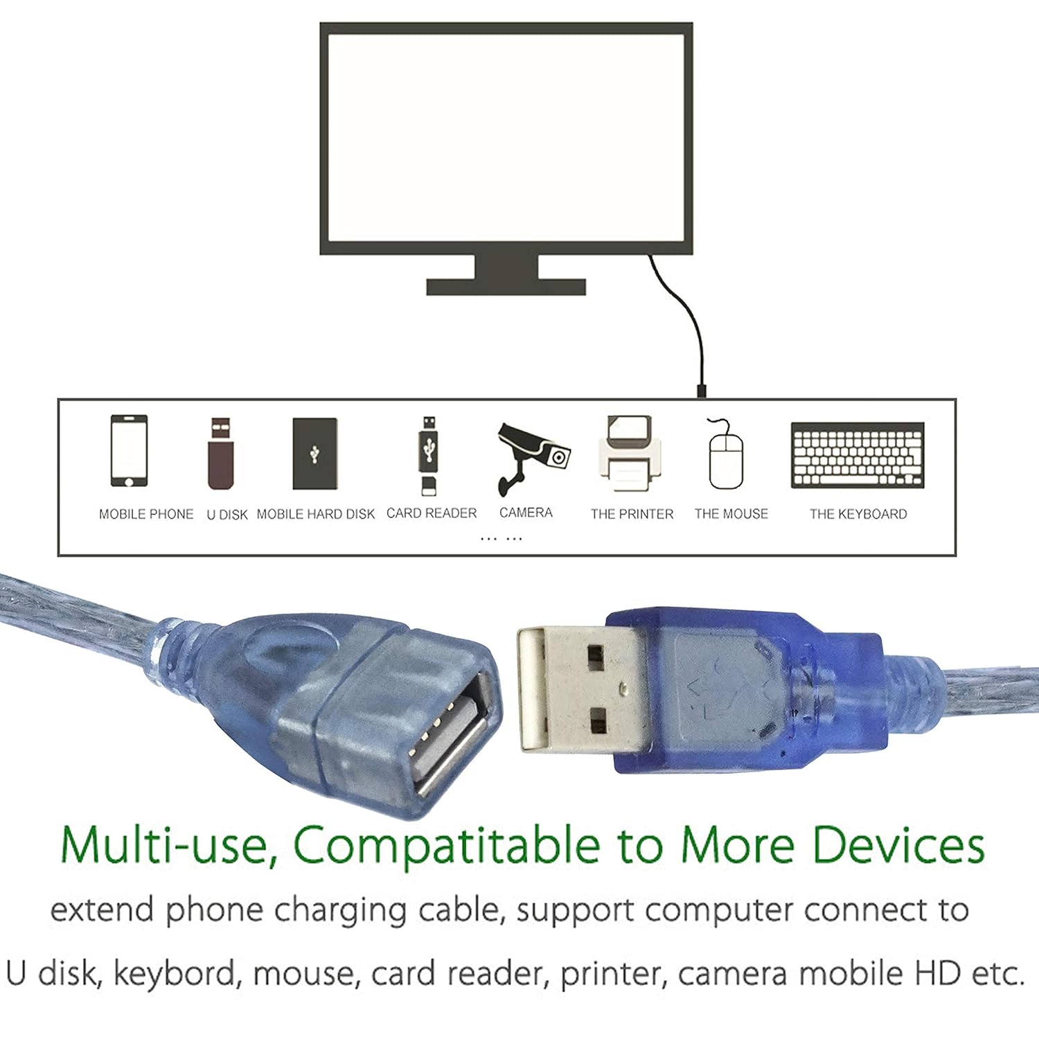 کابل افزایش طول کوتاه 2.0 USB طول 50 سانتی متر کابل افزایش طول کوتاه 2.0 USB طول 50 سانتی متر