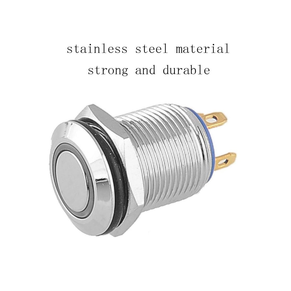 کلید شستی فشاری استیل LED دار قطر 12V - 12mm کلید شستی فشاری استیل LED دار قطر 12V - 12mm