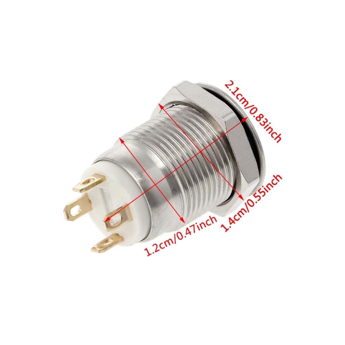 کلید شستی فشاری استیل LED دار قطر 12V - 12mm کلید شستی فشاری استیل LED دار قطر 12V - 12mm