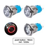 کلید شستی استیل قرمز LED دار قطر 12V/24V - 16mm