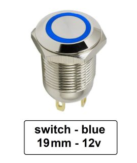 کلید شستی استیل آبی LED دار قطر 12V/24V - 19mm