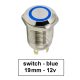 کلید شستی استیل آبی LED دار قطر 12V/24V - 19mm