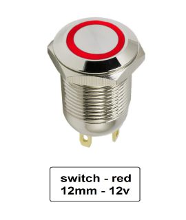 کلید شستی استیل قرمز LED دار قطر 12V/24V - 12mm