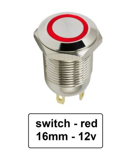 کلید شستی استیل قرمز LED دار قطر 12V/24V - 16mm