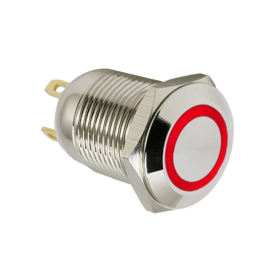 کلید شستی استیل قرمز LED دار قطر 12V/24V - 12mm