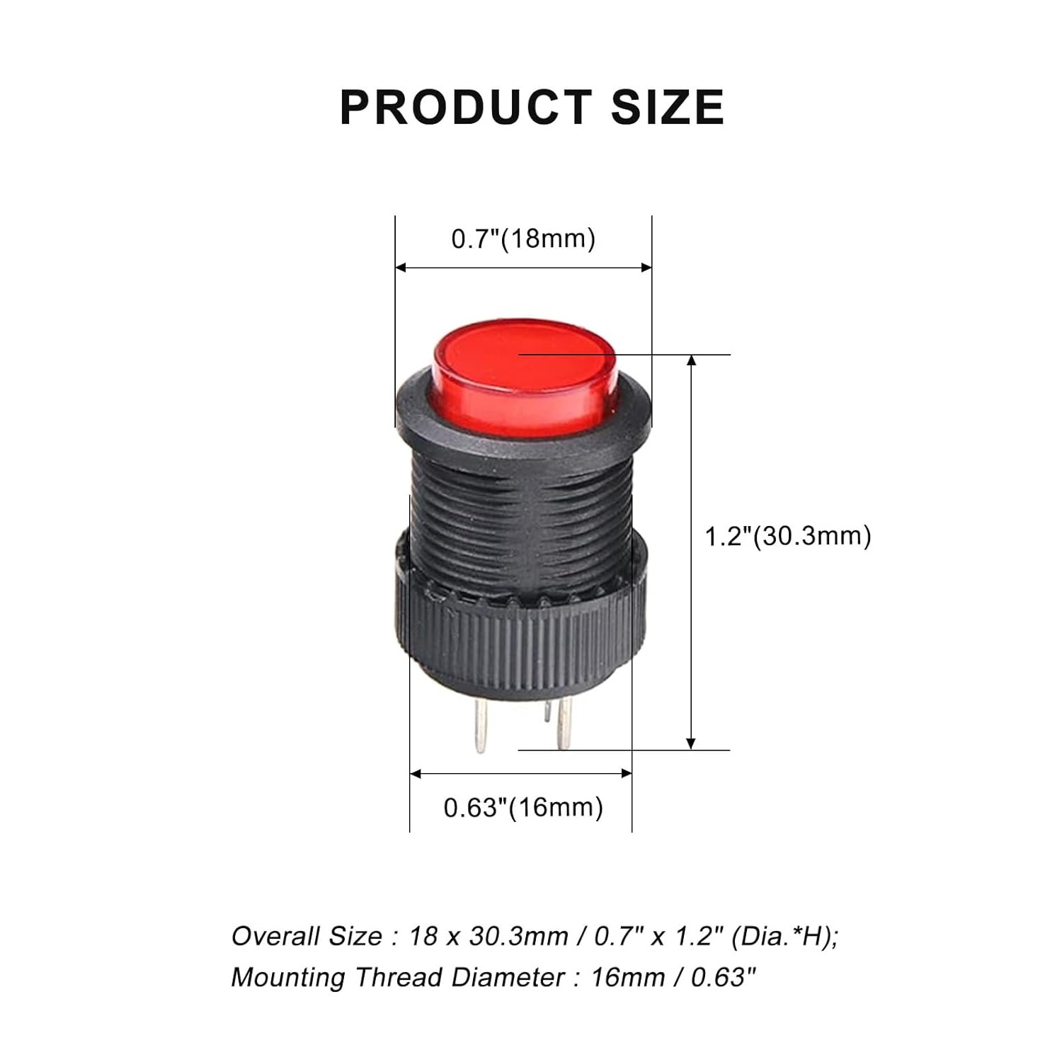 کلید شستی چراغ دار قرمز قطر 250V - 16mm کلید شستی چراغ دار قرمز قطر 250V - 16mm
