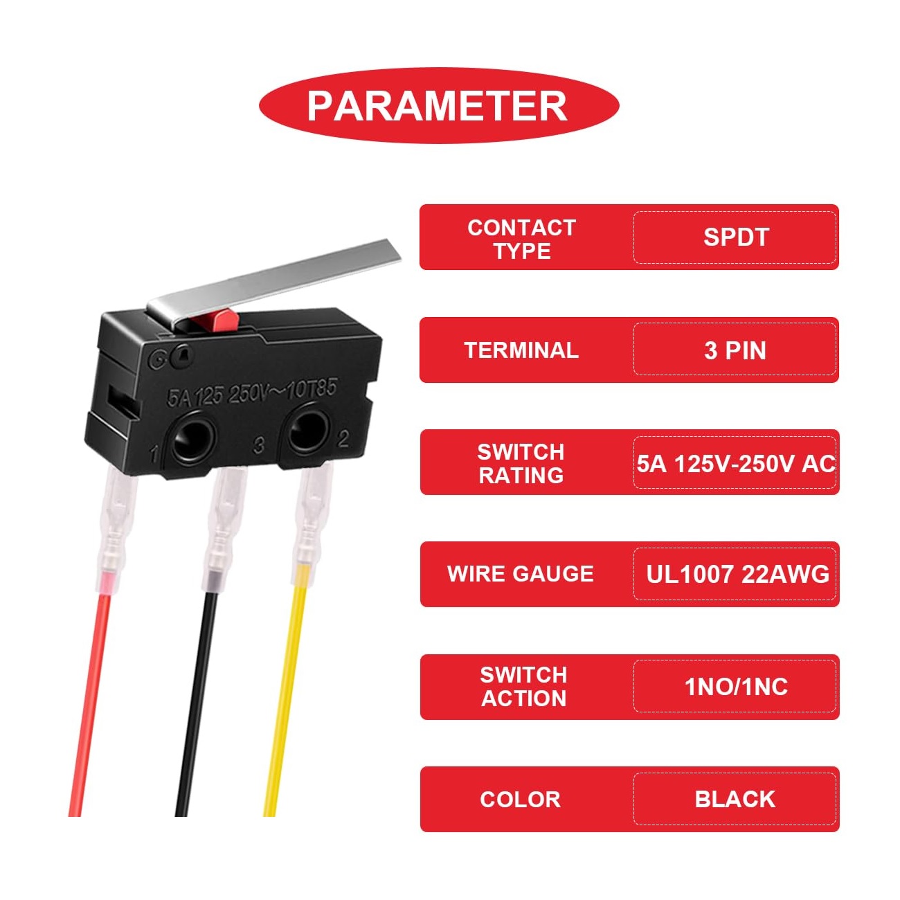 میکروسوئیچ اهرم بلند پایه فیش خور 28mm میکروسوئیچ اهرم بلند پایه فیش خور 28mm