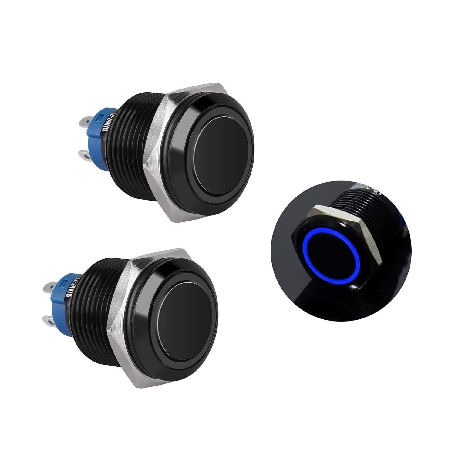 کلید فشاری فلزی آبی LED دار قطر 12V/24V - 16mm کلید فشاری فلزی آبی LED دار قطر 12V/24V - 16mm