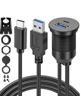 کابل پنلی دو پورت USB و TYPE C ضد آب و قاب دار 50cm