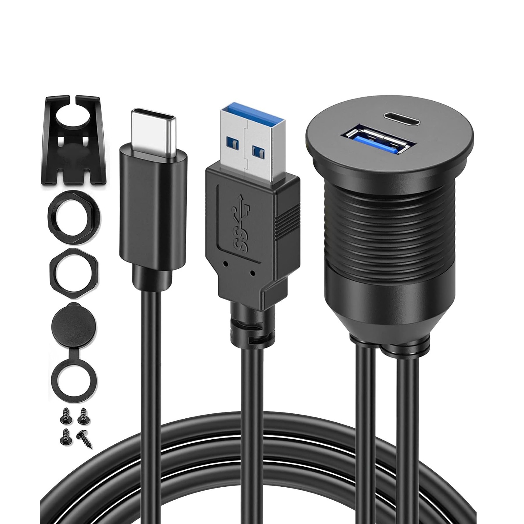 کابل پنلی دو پورت USB و TYPE C ضد آب و قاب دار 50cm کابل پنلی دو پورت USB و TYPE C ضد آب و قاب دار 50cm