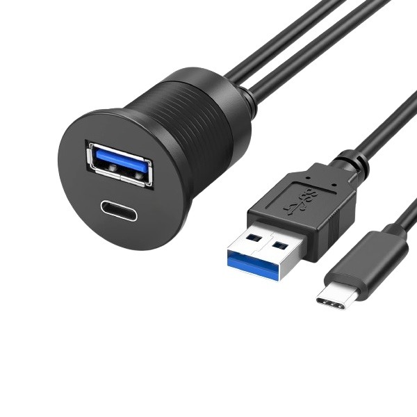 کابل پنلی دو پورت USB و TYPE C ضد آب و قاب دار 50cm کابل پنلی دو پورت USB و TYPE C ضد آب و قاب دار 50cm