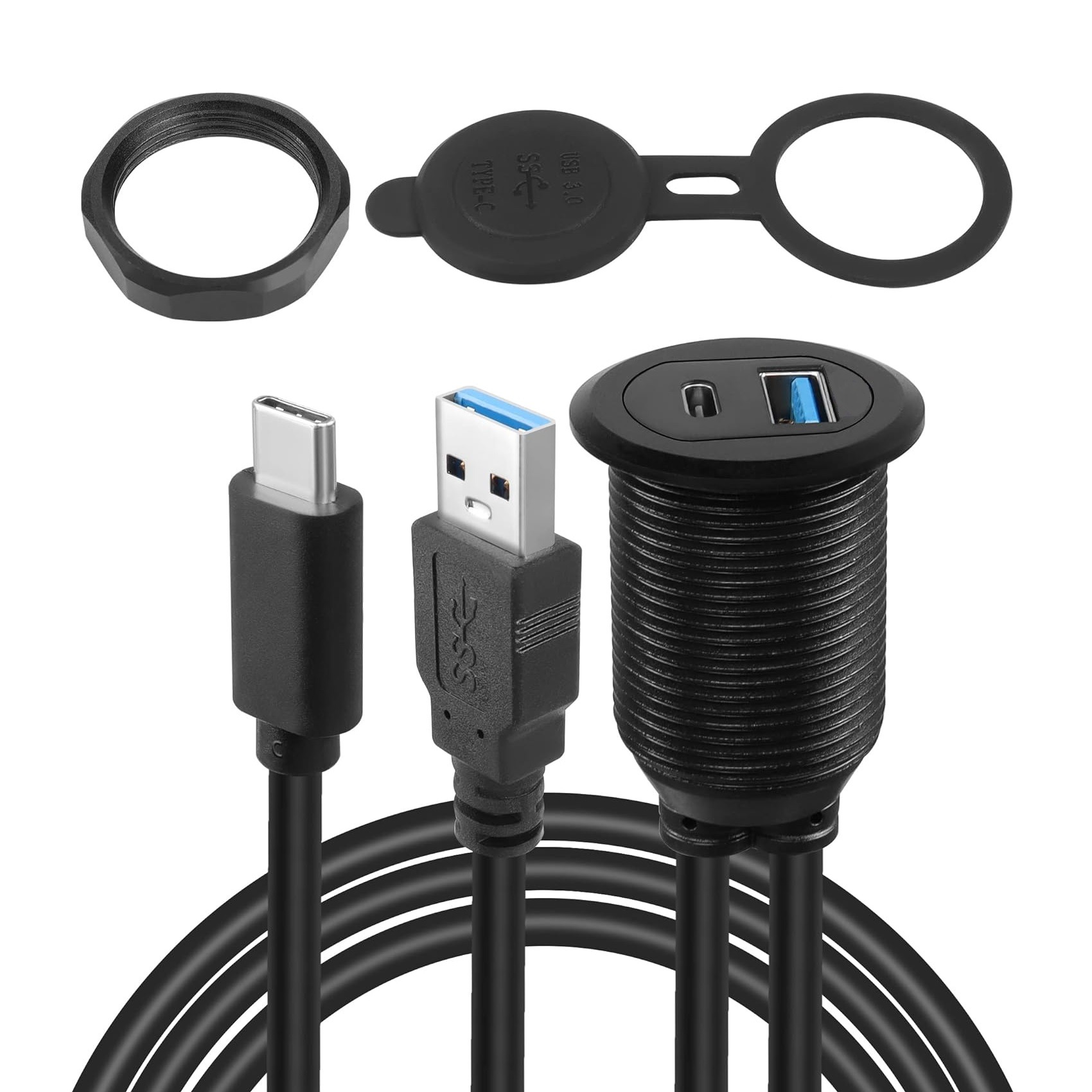 کابل پنلی دو پورت USB و TYPE C ضد آب و قاب دار 50cm