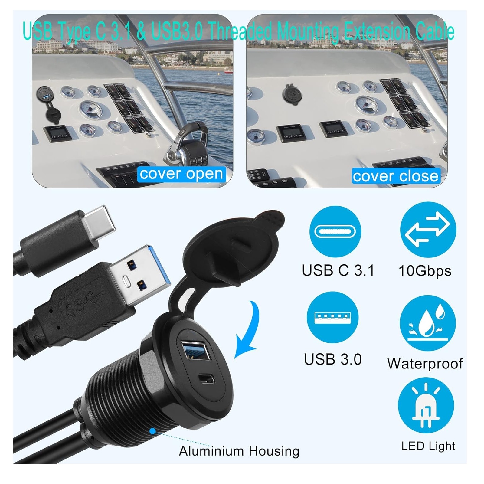 کابل پنلی دو پورت USB و TYPE C ضد آب و قاب دار 50cm کابل پنلی دو پورت USB و TYPE C ضد آب و قاب دار 50cm