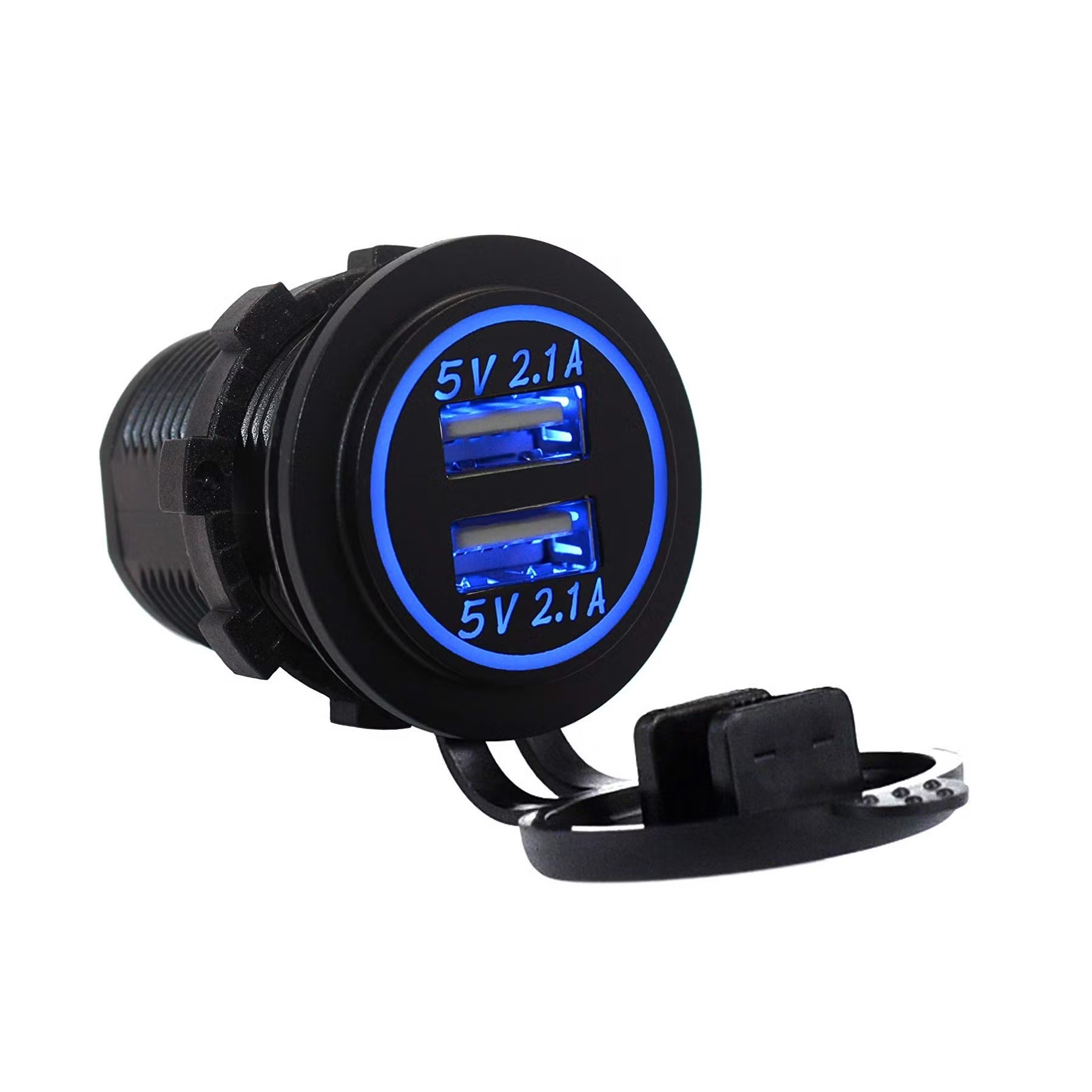 شارژر فندکی ماشین 2 خروجی 2.1A با نوار LED آبی شارژر فندکی ماشین 2 خروجی 2.1A با نوار LED آبی