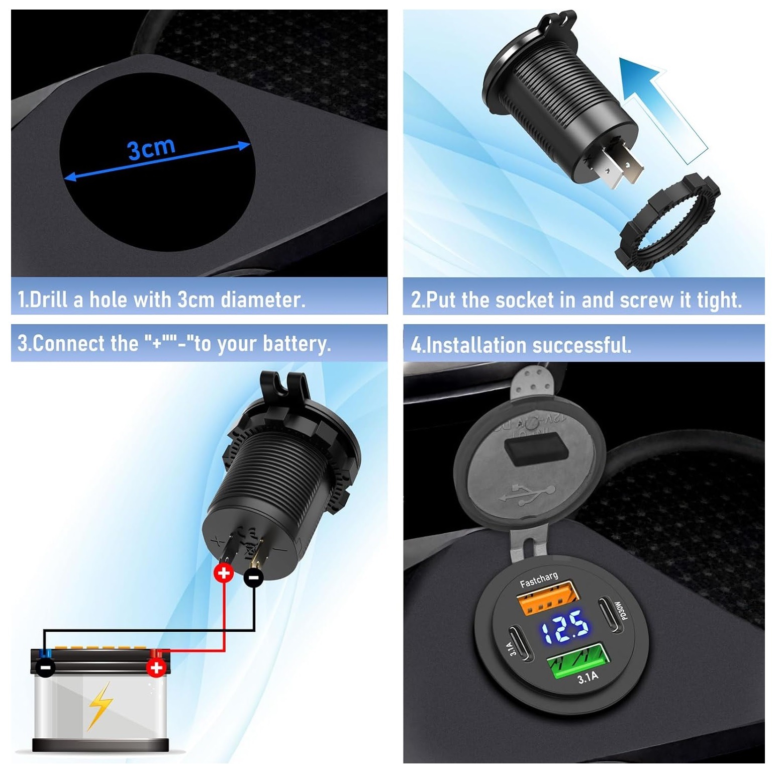 شارژر USB روپنلی ماشین 4 خروجی فست شارژ حرفه ای شارژر USB روپنلی ماشین 4 خروجی فست شارژ حرفه ای