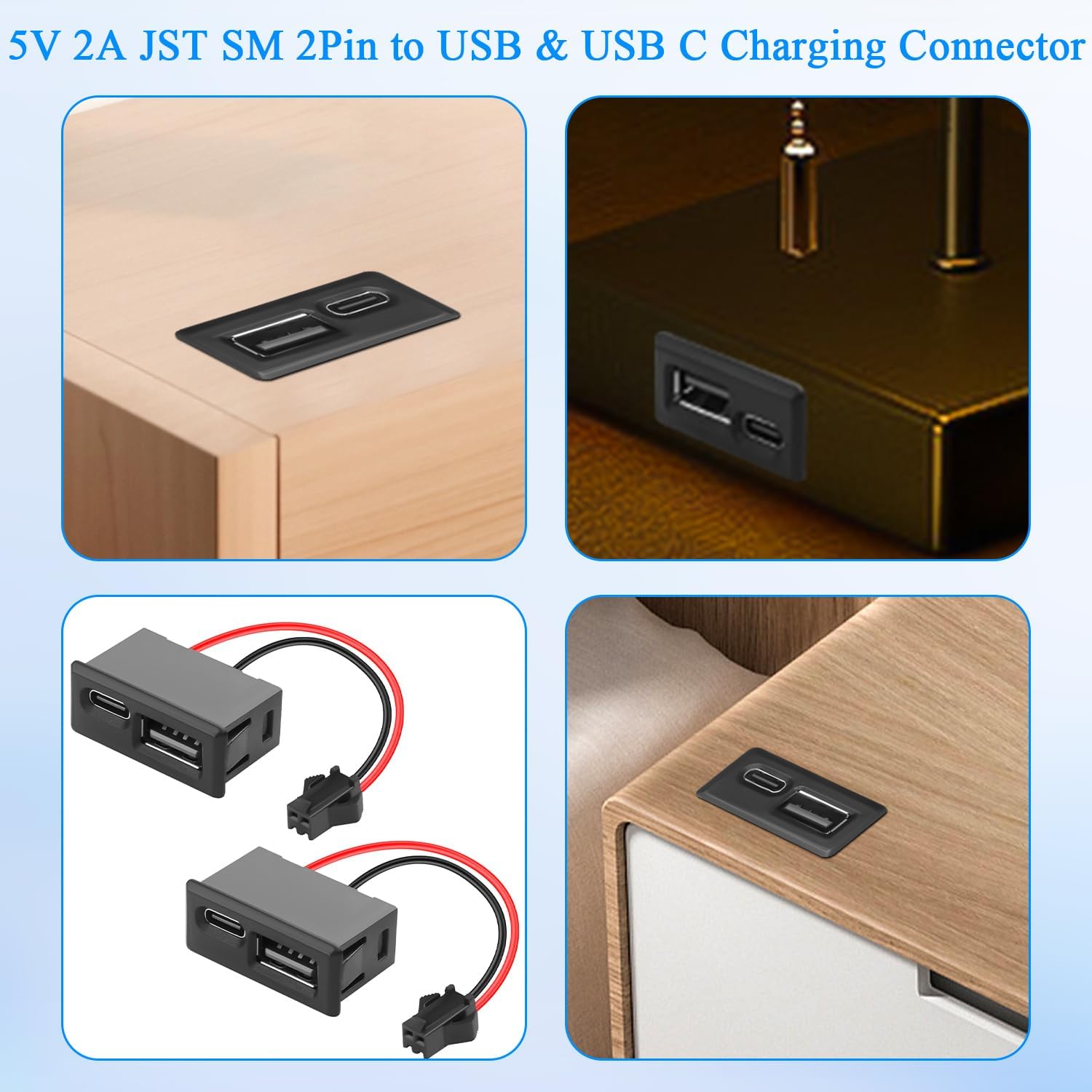 ماژول توکار دو پورت USB-A و USB-C سیم دار ماژول توکار دو پورت USB-A و USB-C سیم دار