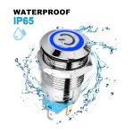 کلید فشاری فلزی آبی LED قطر 12V/24V - 12mm طرح پاور
