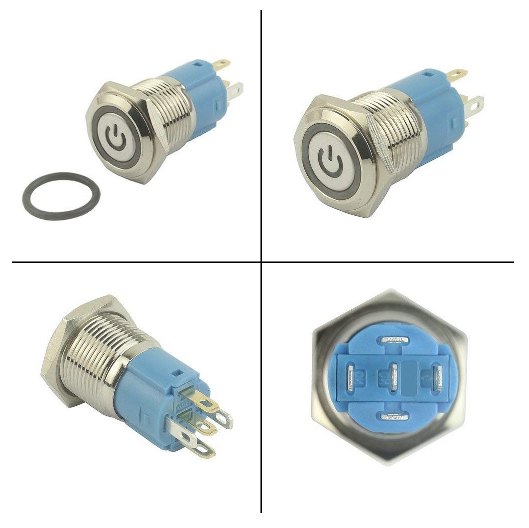 کلید شستی فلزی آبی LED قطر 12V/24V - 12mm طرح پاور کلید شستی فلزی آبی LED قطر 12V/24V - 12mm طرح پاور