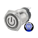 کلید فشاری فلزی آبی LED قطر 12V/24V - 19mm طرح پاور