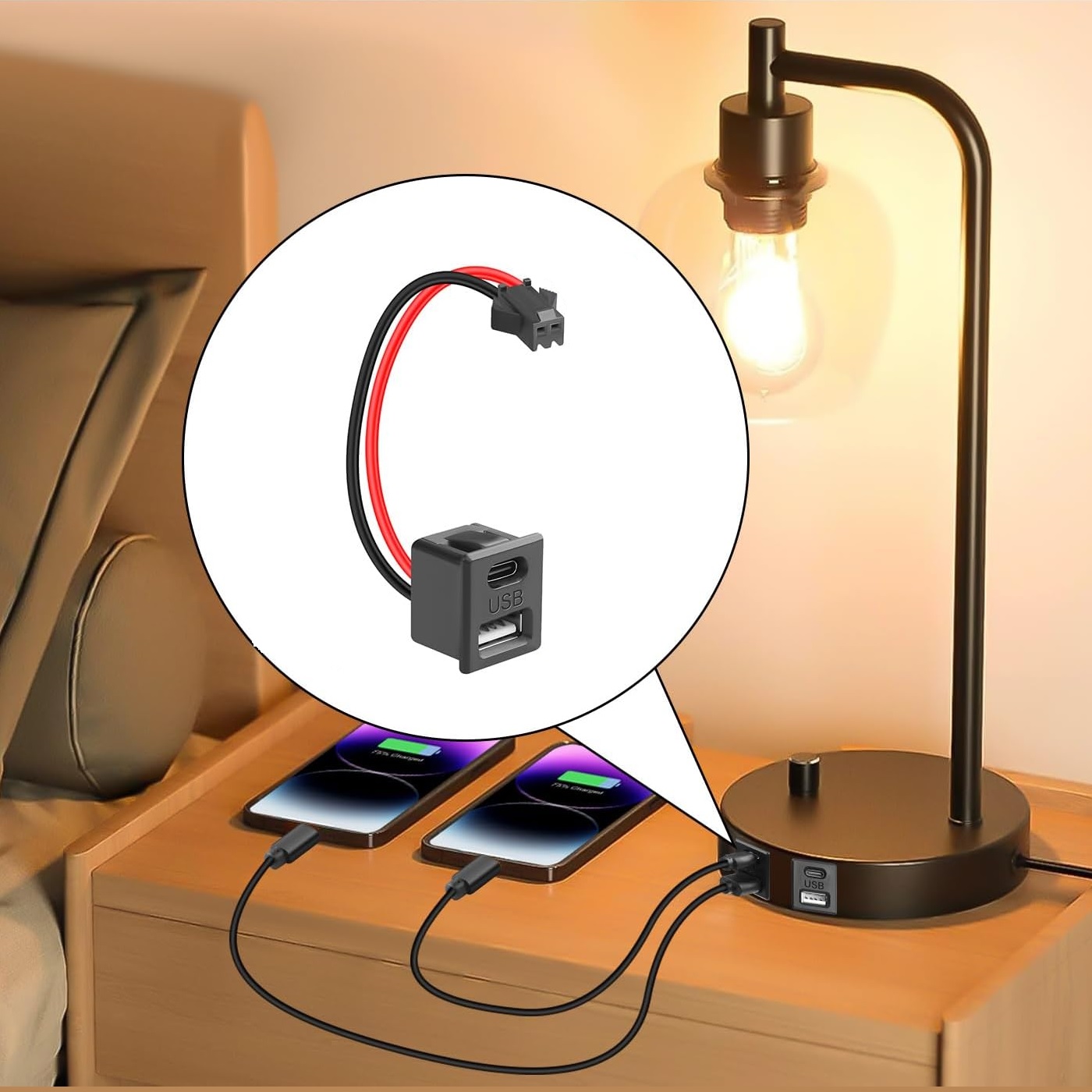 ماژول توکار دو پورت USB-A و USB-C سیم دار ایستاده ماژول توکار دو پورت USB-A و USB-C سیم دار ایستاده
