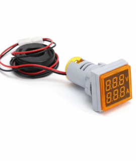 ولتمتر و آمپرمتر چراغ سیگنالی AC500V-100A زرد مربعی مدل AD16-22FVA