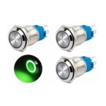 کلید فشاری فلزی سبز LED قطر 12V/24V - 22mm