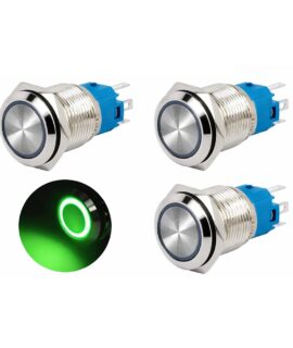 کلید شستی استیل سبز LED دار قطر 12V/24V - 16mm