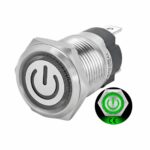 کلید فشاری فلزی سبز LED قطر 12V/24V - 19mm طرح پاور