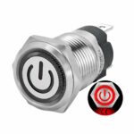 کلید فشاری فلزی قرمز LED قطر 12V/24V - 19mm طرح پاور