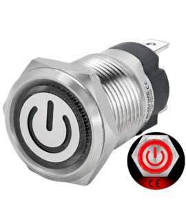 کلید فشاری فلزی قرمز LED قطر 12V/24V - 19mm طرح پاور