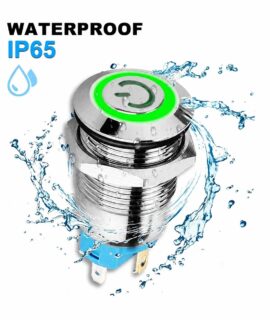کلید فشاری فلزی سبز LED قطر 12V/24V - 12mm طرح پاور