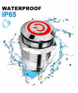 کلید فشاری فلزی قرمز LED قطر 12V/24V - 12mm طرح پاور