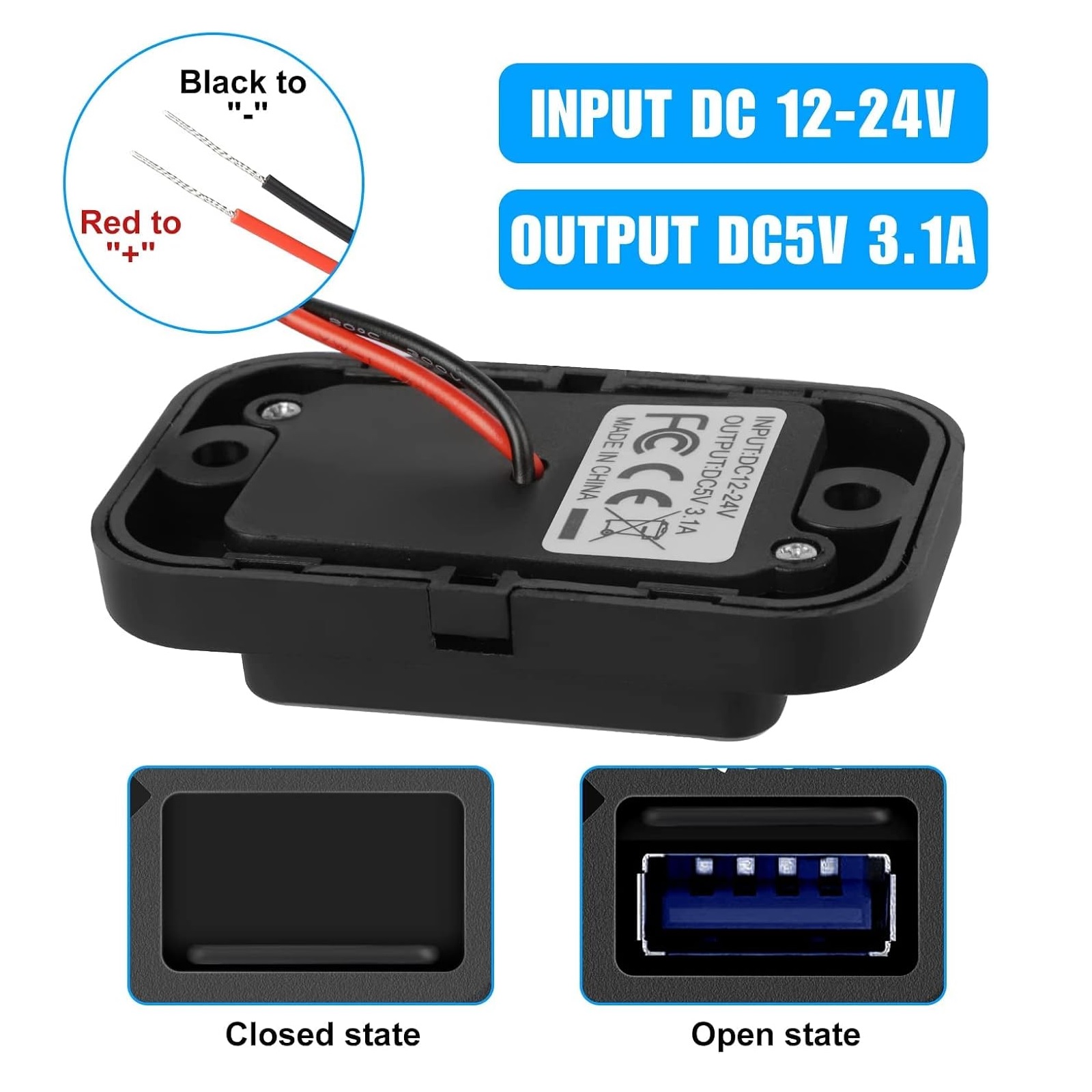 شارژر پنلی روکار 12/24 ولت دو پورت USB و Type-C ضدآب شارژر پنلی روکار 12/24 ولت دو پورت USB و Type-C ضدآب