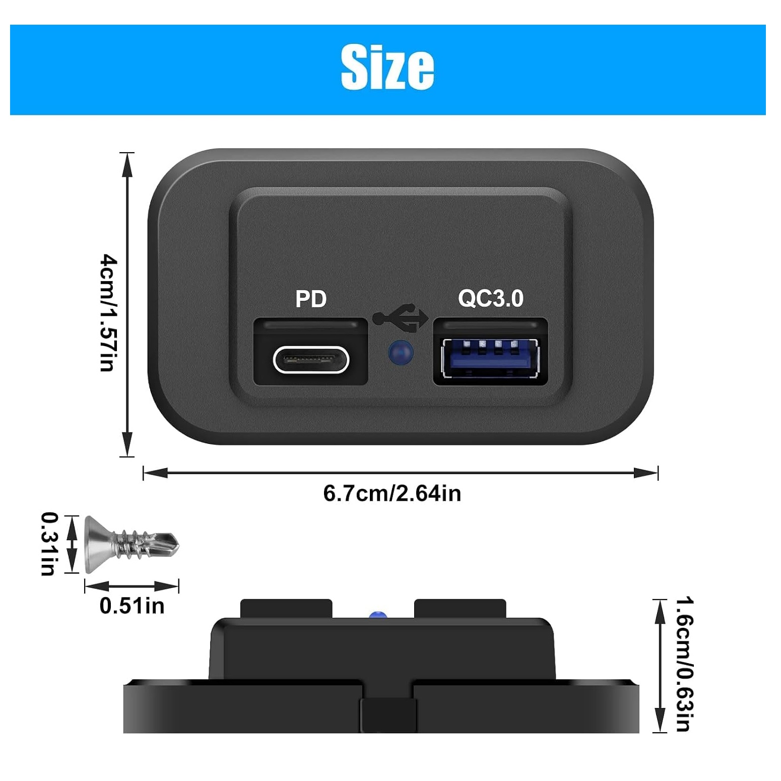 شارژر پنلی روکار 12/24 ولت دو پورت USB و Type-C ضدآب شارژر پنلی روکار 12/24 ولت دو پورت USB و Type-C ضدآب