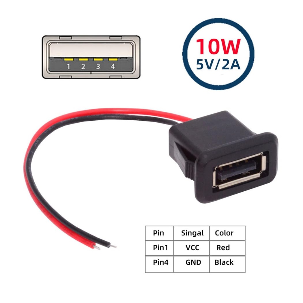 سوکت USB مادگی روکار 5 ولت سیم دار پرسی سوکت USB مادگی روکار 5 ولت سیم دار پرسی