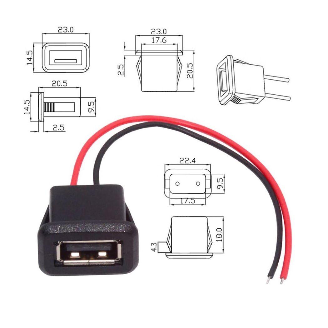 سوکت USB مادگی روکار 5 ولت سیم دار پرسی سوکت USB مادگی روکار 5 ولت سیم دار پرسی
