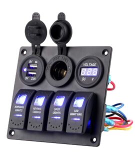 کنترل پنل 4 کلید آفرود و کمپر مجهز به شارژر USB، فندکی و ولت‌متر