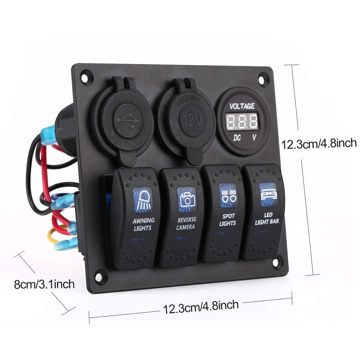 کنترل پنل 4 کلید آفرود و کمپر مجهز به شارژر USB، فندکی و ولتمتر کنترل پنل 4 کلید آفرود و کمپر مجهز به شارژر USB، فندکی و ولتمتر